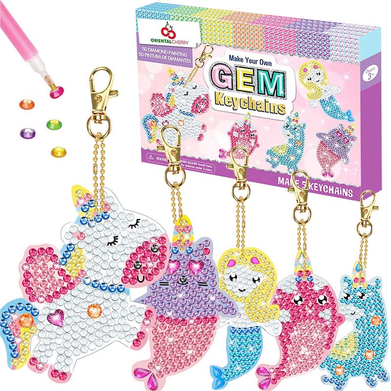 5D Pob Zeb Diamond Keychains Kids DIY Art Crafts