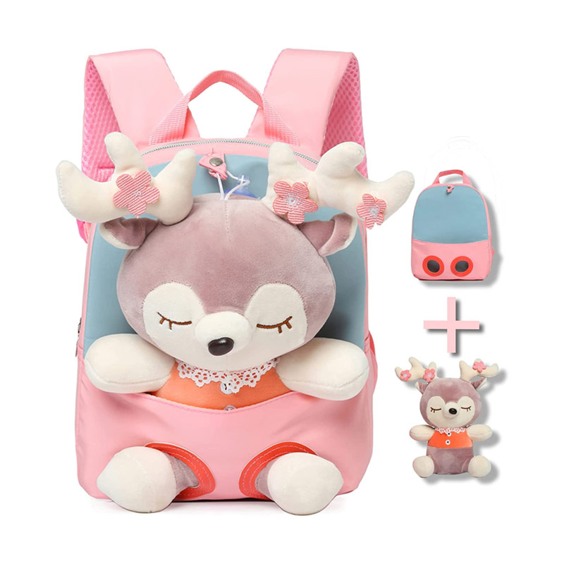 Ntxim hlub me nyuam me nyuam kawm ntawv lub hnab nrog cov khoom ua si plush