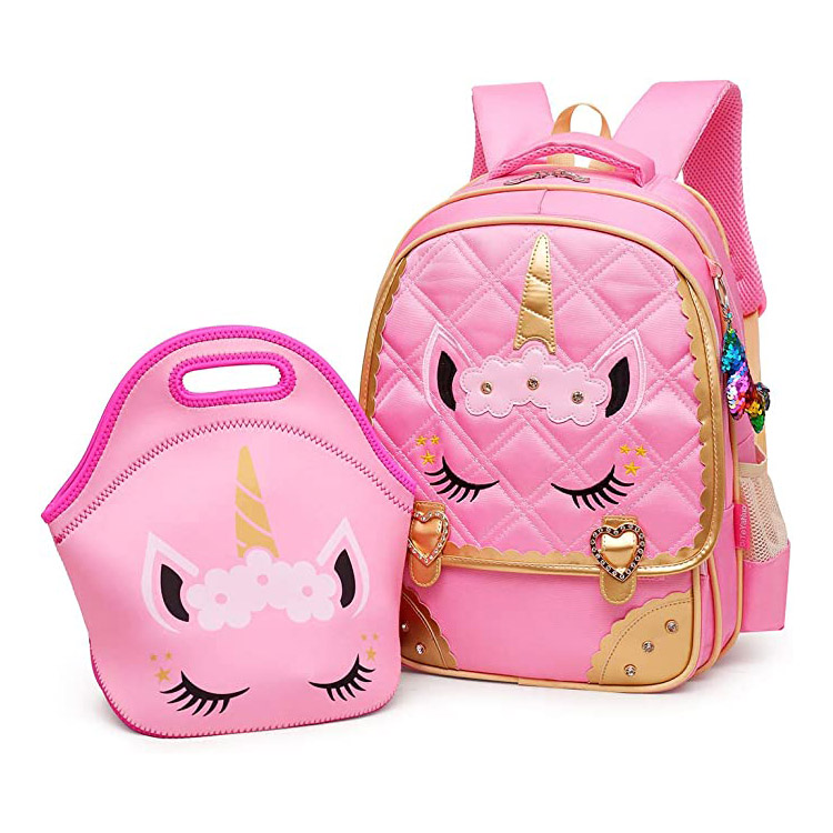 Ntxim hlub Unicorn Waterproof ntxhais fuabtais Tub kawm ntawv lub hnab
