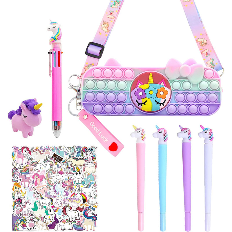 Unicorn Pencil Case Unicorn Stationary Set rau Cov Ntxhais